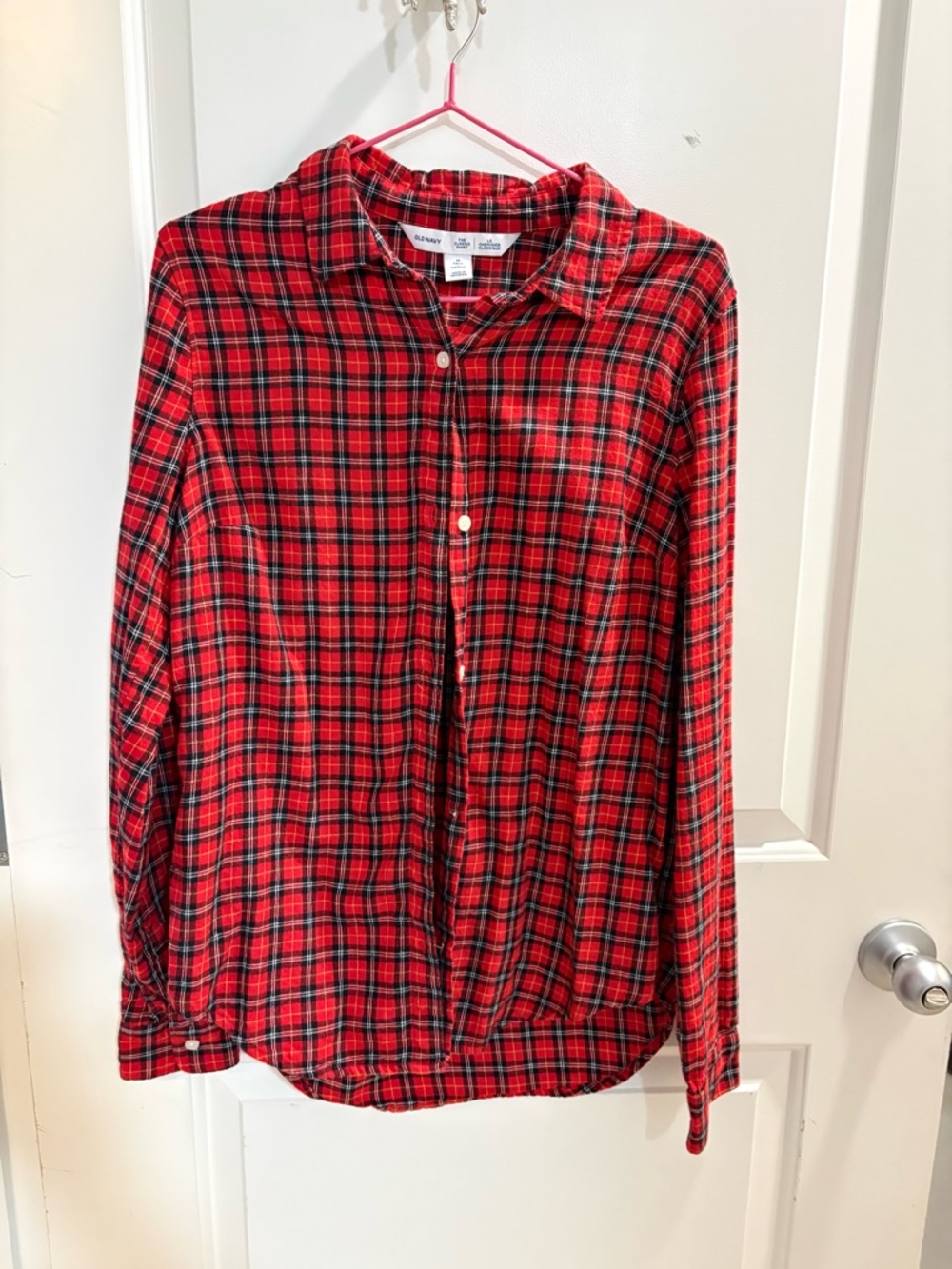 Old Navy Red and Black Plaid Button-Down Shirt